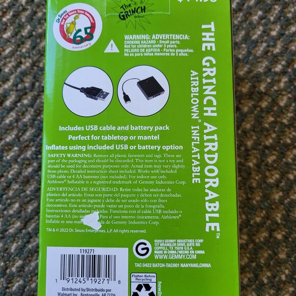 THE GRINCH Airdorable 24” Tabletop/Mantel Christmas Inflatable Santa Grinch T4 - Picture 3 of 4